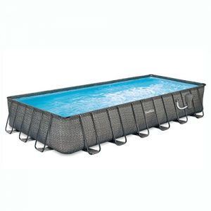 SUMMER WAVES 24’ x 12’ x 52” Above Ground Rectangle Frame Pool Set  Dark Wicker