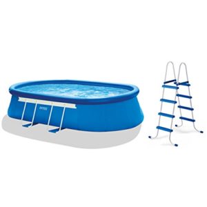Intex 18ft X 10ft X 42in Oval Frame Pool Set with Filter Pump  Ladder  Ground Cloth & Pool Cover