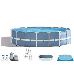 INTEX 18ft X 48in Prism Frame Pool Set with Filter Pump  Ladder  Ground Cloth & Pool Cover