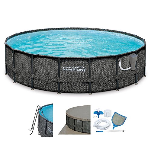 Summer Waves Elite Wicker Print 18' x 48" Above Ground Frame Pool Set w/ Pump 1 Summer Waves Elite Wicker Print 18' x 48" Above Ground Frame Pool Set w/ Pump