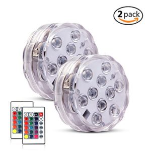 WHATOOK Submersible Led Light Waterproof Lights  Remote Controlled  Battery Powered  Underwater RGB Hot Tub Swimming Pool Pond Fountain Shower Bath Vase Hookah Red Green Blue 2Pack