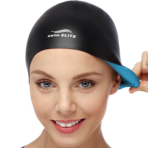 2-IN-1 Premium Silicone Swim Cap - Reversible - Wear It On Both Sides - Wrinkle-Free Swimming Cap For Men and Women - Best For Short and Medium Lengh Hair (Blue Black) 1 2-IN-1 Premium Silicone Swim Cap - Reversible - Wear It On Both Sides - Wrinkle-Free Swimming Cap For Men and Women - Best For Short and Medium Lengh Hair (Blue Black)