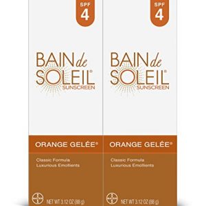 Bain de Soleil Orange Gelee Sunscreen SPF 4  Classic Formula with Luxurious Emollients  Elegant Fragrance in Signature Metal Tube  PABA Free  Dermatologist Tested (3.12 Ounce Tube  Pack of 2)