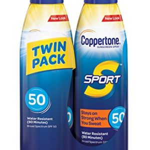 Coppertone SPORT Continuous Sunscreen Spray Broad Spectrum SPF 50 (5.5 Ounce Bottle  Twin Pack)