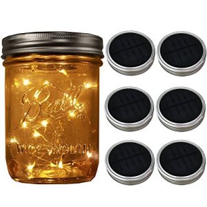 6-Pack Wide Mouth Solar-powered Mason Jar Lights (Jar   Handle Not Included) 20 Bulbs Warm White Jar Hanging Light Solar Fairy Firefly Lights Lids Insert Fit for Wide Mouth Jars