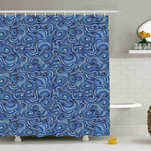 Ambesonne Navy Blue Shower Curtain Asian Decor  Abstract Art Ocean Waves Hand Drawn Style Artsy Print Blue Colors Aquatic Fashion  Polyester Fabric Bathroom Set  75 Inches Long  Navy Blue