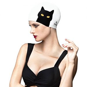 BALNEAIRE Swim Cap for Women Long Hair  Bathing Cap for Women Swimming with Cat Printed
