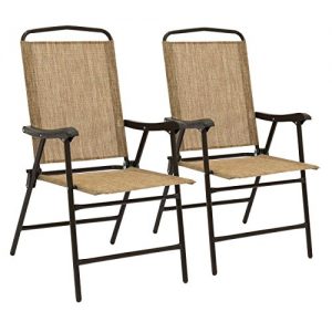 Best Choice Products Set of 2 Portable Patio Sling Back Folding Chairs (Brown)