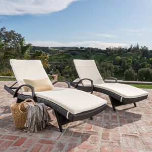 Christopher Knight Home 296789 Salem Outdoor Chaise Lounge  Brown with Off White