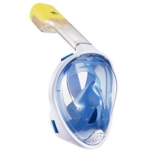 Full Face Snorkel Mask 180° Panoramic View Snorkeling Diving Mask Goggle Anti Leak Anti Fog Easy Breathing with Adjustable Head Straps for Adults Youth Kids (blue  Small/Medium)