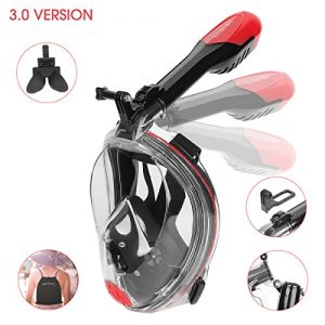 Full Face Snorkel Mask   Patent Nose Equalizer & Foldable Tube Easy Breath   Integrated Snorkeling Mask Anti Fog Anti Leak 180° View   Ideal for Youth & Adult Swimming Diving and Scuba (Black  Large)