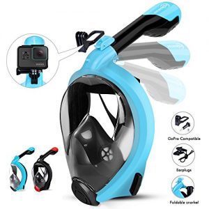 HENGBIRD Snorkel Mask with Detachable Camera Mount  Foldable Easybreath Full Face Scuba Mask Snorkeling Mask with 180° Panoramic View Anti fog Anti leak   2018 Latest Upgrade Snorkel Set