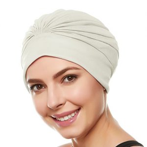 Hold'Em Beemo Women’s Swim Bathing Cap Turban – Polyester Latex Lined Pleated Women   Girls Long Short Hair - Ivory