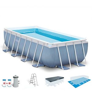 Intex 16ft X 8ft X 42in Prism Frame Rectangular Pool Set with Filter Pump  Ladder  Ground Cloth   Pool Cover