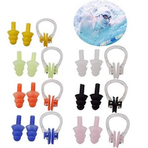 Keklle 7 Sets Waterproof Soft and Flexible Silicone Swimming Earplugs and Nose Clip   for Swimming  Sleeping  Surfing  Showering   for Adults and Children