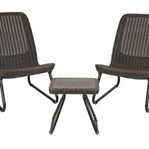 Keter Rio 3 Pc All Weather Outdoor Patio Garden Conversation Chair   Table Set Furniture  Brown