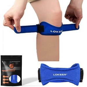 LOKSER Patella Knee Strap for Knee Pain Relief by Best Brace Support band for Jumpers Knee  Running  Osgood Schlatter  Tendonitis  Basketball  Squats | Unisex Adjustable (1 Pack  Blue)