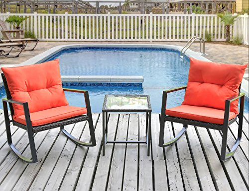 Leisure Zone Outdoor Patio 3 PCS Wicker Rocking Bistro Set Porch Deck Rockers with Coffee Table (Orange Cushion) 1 Leisure Zone Outdoor Patio 3 PCS Wicker Rocking Bistro Set Porch Deck Rockers with Coffee Table (Orange Cushion)