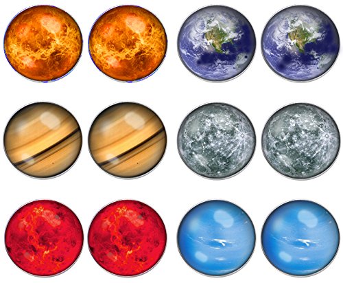 LilMents 6 Pairs Solar System Galaxy Universe Unisex Mens Womens Stainless Steel Stud Earrings (Set A) 1 LilMents 6 Pairs Solar System Galaxy Universe Unisex Mens Womens Stainless Steel Stud Earrings (Set A)