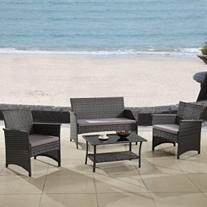 Modern Outdoor Garden  Patio 4 Piece Seat - Gray  Espresso Wicker Sofa Furniture Set (Grey)