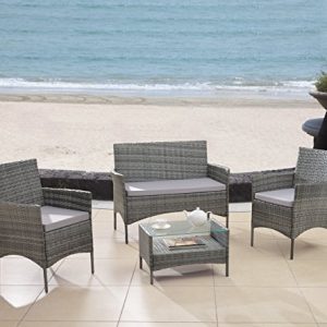 Modern Outdoor Garden  Patio 4 Piece Seat - Grey  Dark Espresso Wicker Sofa Furniture Set (Grey)