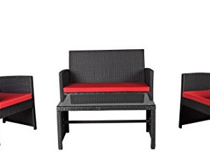 Modern Outdoor Garden  Patio 4 Piece Seat - Wicker Sofa Furniture Set (Black)