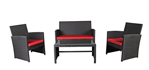 Modern Outdoor Garden  Patio 4 Piece Seat - Wicker Sofa Furniture Set (Black) 1 Modern Outdoor Garden  Patio 4 Piece Seat - Wicker Sofa Furniture Set (Black)