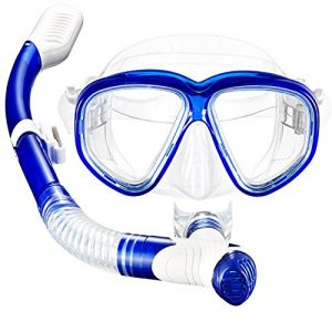 Mpow Snorkel Mask  Scuba Diving Mask for Snorkeling Diving Swimming  Easy Breath Scuba Snorkeling Gear with Silicon Mouth Piece and Easy Adjustable Strap (Blue)