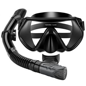Mpow Snorkel Mask  Scuba Diving Mask for Snorkeling Diving Swimming  Easy Breath Scuba Snorkeling Gear with Silicon Mouth Piece and Easy Adjustable Strap (Black)