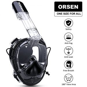 ORSEN Snorkel Mask Full Face 180°View Diving Mask With Action Camera Mount  Anti fog Anti leak Technology  Ear Pressure Equalization And ONE SIZE FOR ALL ADULTS AND KIDS (ALL BALCK)