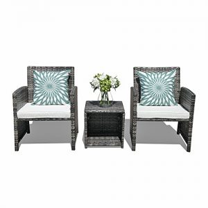 Orange Casual Outdoor 3-Pieces Patio Wicker Rattan Bistro Style Patio Furniture Sets Coffee Table with Storage Function  Cushioned Seat Garden Table and Chair