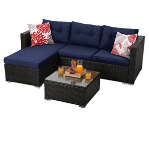 PHI VILLA 3-Piece Outdoor Rattan Sectional Sofa- Patio Wicker Furniture Set