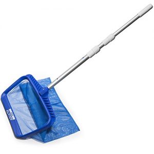Pool Skimmer Professional Grade Deep Bag Pool Leaf Rake with 4 Feet Strong Telescopic Pole   EZ Clips by Aquatix Pro for Above Ground   Inground Swimming Pools  Fine Mesh Bag Removes All Debris