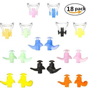 QICI Waterproof Silicone Swimming Nose Clips and Earplugs Comfortable Soft Latex Plugs for Kids and Adults Multi color 18 pack