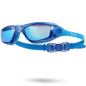 Rioa Swim Goggles  Swimming Goggles Anti Fog No Leaking UV Protection  Swim Goggles with Silicone Swim Cap  Earplugs  Nose Clips for Men Women Adult Youth Kids Child (Blue)