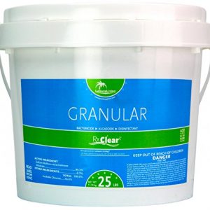 Rx Clear Stabilized Granular Chlorine | One 25 Pound Bucket | Use As Bactericide  Algaecide  and Disinfectant in Swimming Pools and Spas | Slow Dissolving and UV Protected