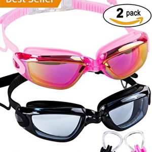 SBORTI Swim Goggles Pack of 2 Adult Swimming Goggles for Women Men Youth Mirrored & Clear No Leaking Anti Fog UV Protection Swim Glasses Water Goggles