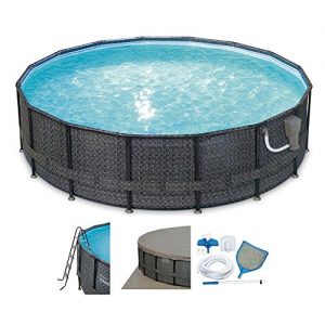 SUMMER WAVES Elite Wicker Print 16' x 48  Above Ground Frame Pool Set w Pump (Dark)