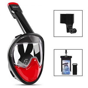 SkyGenius Full Face Snorkel Mask  180° GoPro Compatible Panoramic View Breathe Free Dry Snorkel/Diving Mask with Waterproof Phone Pouch(M L Size)