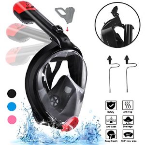 Snorkel Mask  SLB 2.0 Foldable Anti fog Snorkeling Mask Full Face with Free Breathing Design  180°Panoramic View Scuba Diving Mask with Detachable Camera Mount for Adults & Kids   2018 Newest(Black/M)