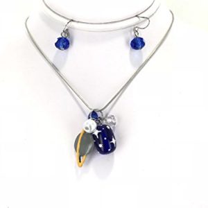 Space Planet Galaxy Solar System Guardian Universe Handmade Blue Glass Bead Necklace And Earring Jewelry Set In Kraft Paper Gift Box