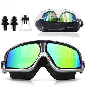 Sunnec Large Frame Swim Goggles  Colorful Swimming Glasses with Anti Fog  UV Protection  Free Protection Case  Fit for Adult Men Women Youth