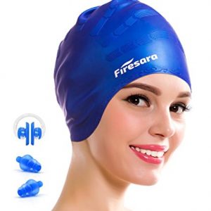 Swimming Cap for Long Hair  Firesara Silicone Swim Cap for Dreadlocks or Short Hair for Adult Men Women Girls Kids Child Keeps Hair Clean Ear Dry with Nose Clip and Ear Plugs