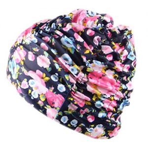 Swimming Unisex Floral Print Stretch Drape Pleated Bathing Cap Swimming Cap (B)