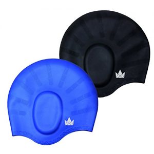 The Friendly Swede Silicone Long Hair Swim Caps (2 Pack) (Blue   Black)