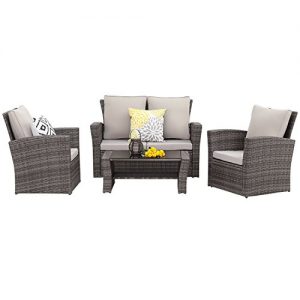 Wisteria Lane 5 piece Outdoor Patio Furniture Sets  Wicker Ratten Sectional Sofa With Seat Cushions Gray