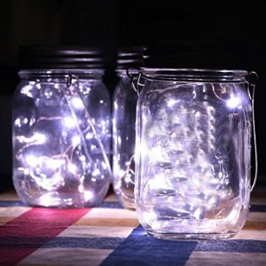 Yezijin Outdoor Sun Glass Mason Jar With Integrated Solar Panel And LEDs For Lighting (White)