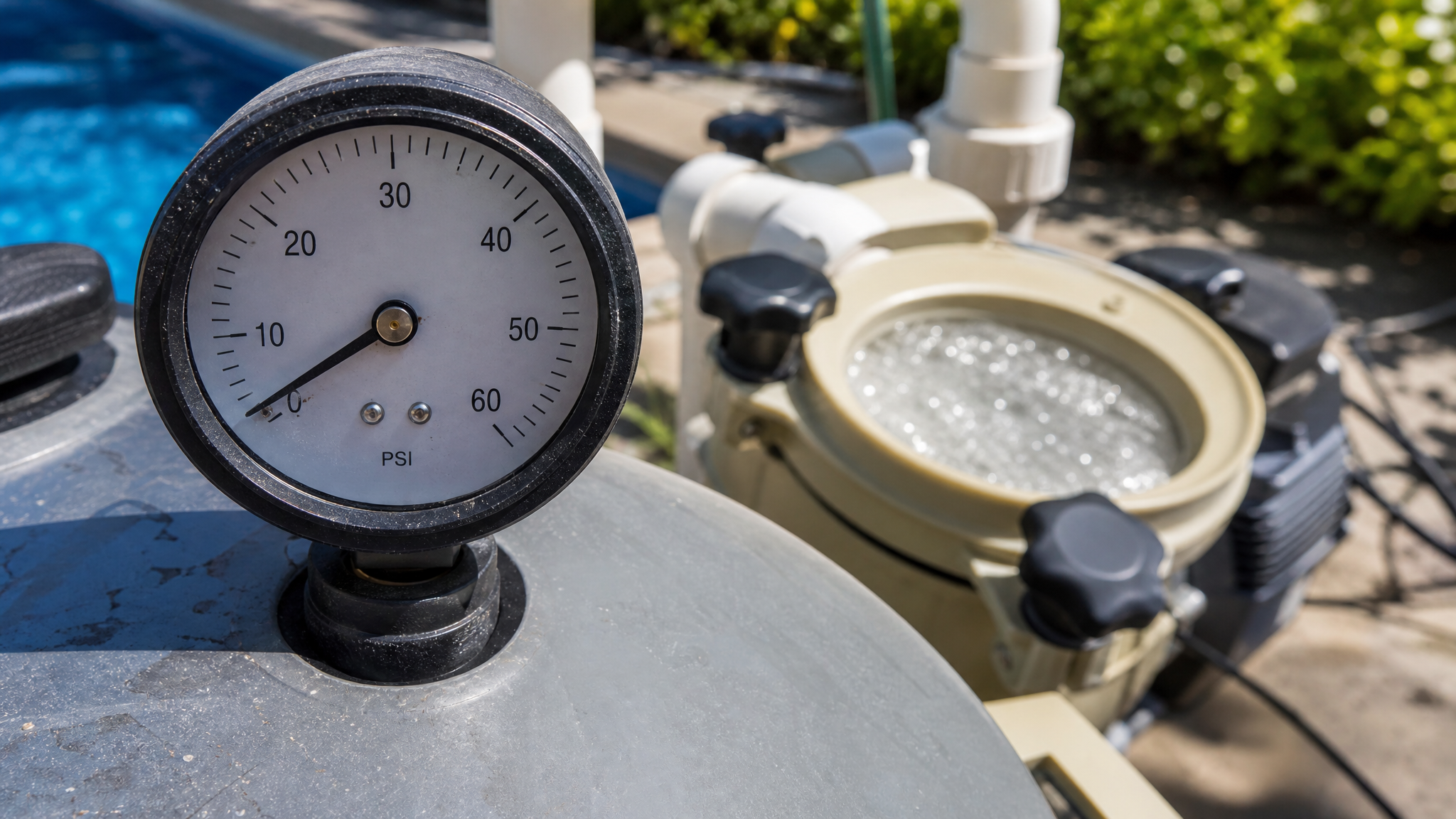 Pool filter pressure gauge reading low during troubleshooting