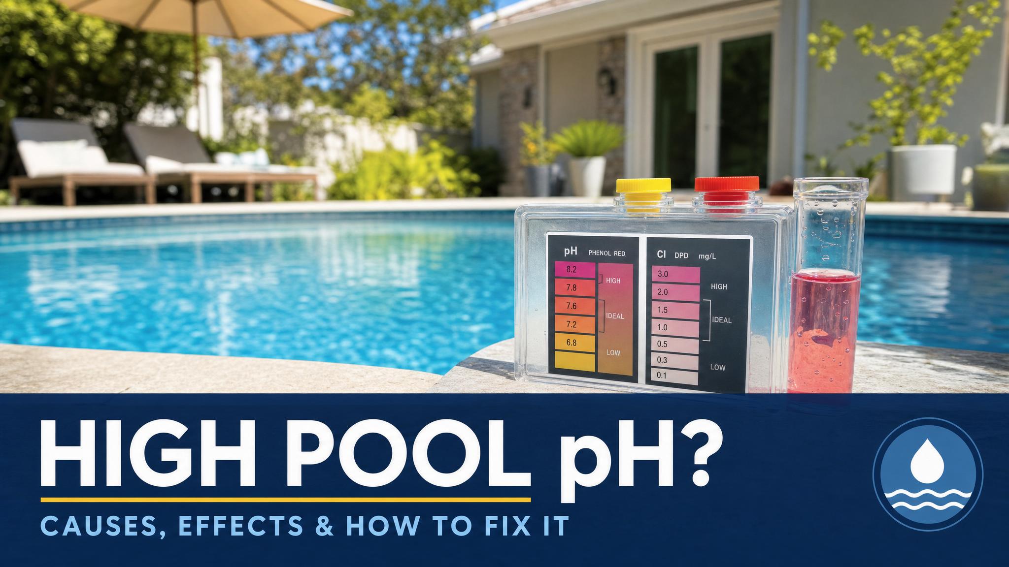 Pool pH test showing rising pH in clear water