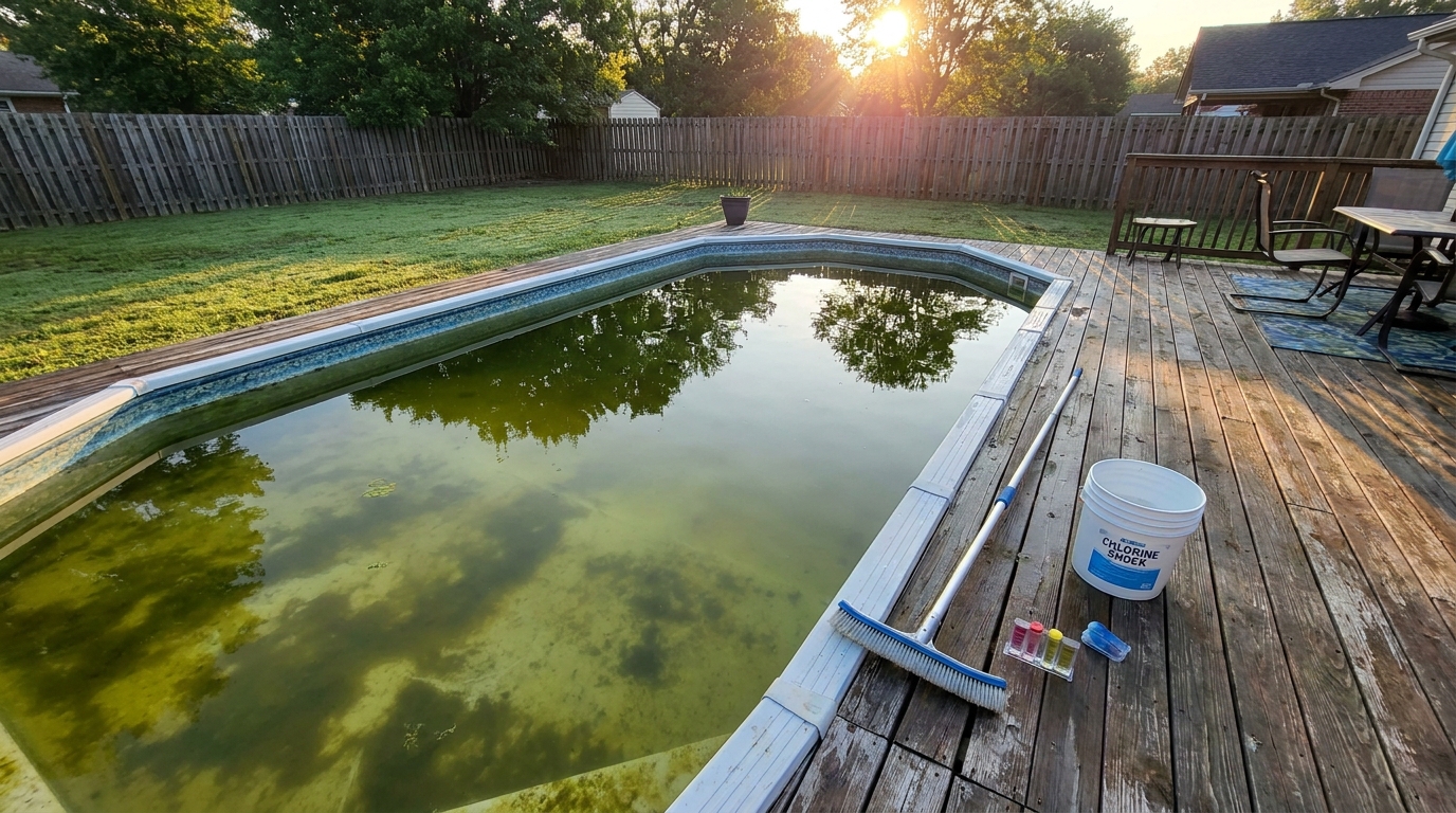 Green swimming pool water after chlorine dropped overnight
